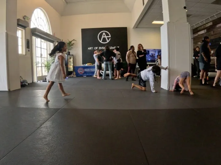 Inside the AOE facility in Monterey — the lobby and training space